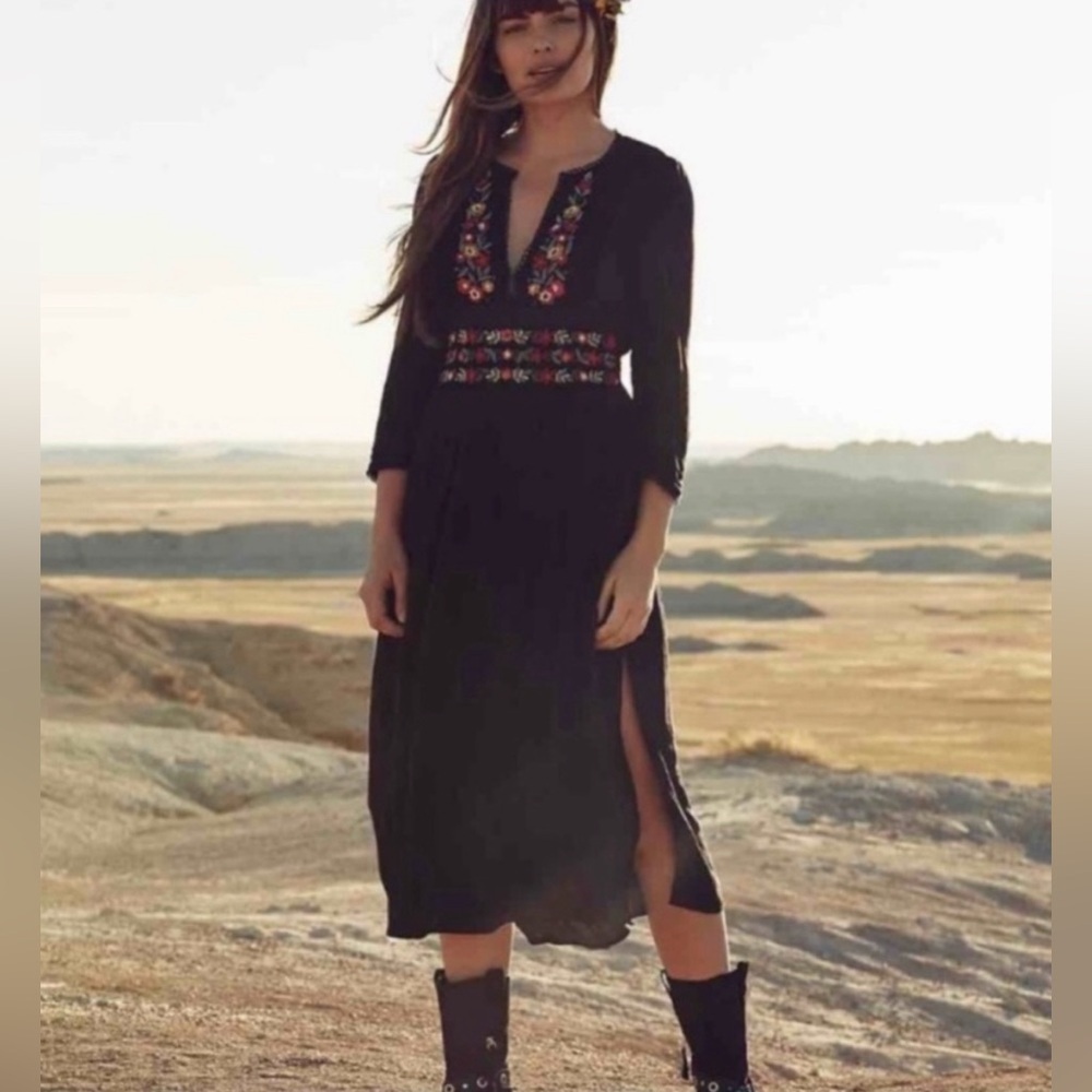 Free People Flora Midi Dress in Black‎ Size Extra Small